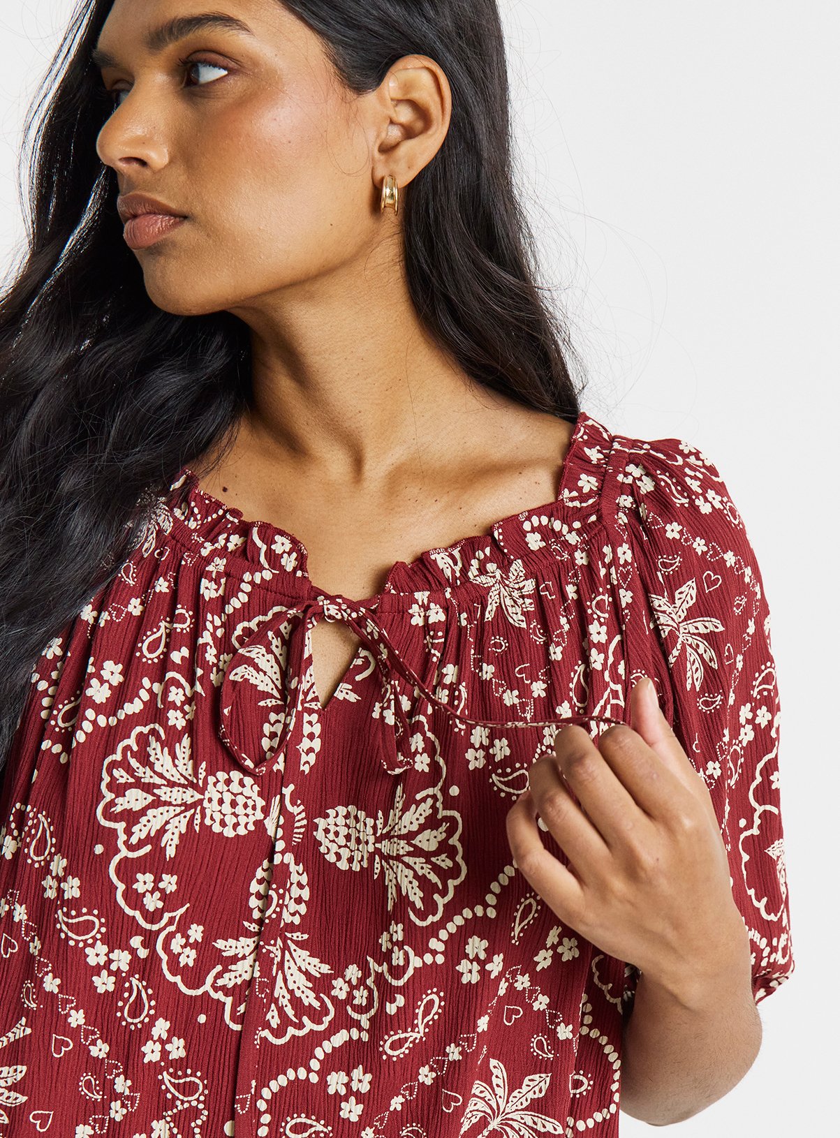 SIMPLY BE Scarf Print Crinkle Smock Blouse 14 - Image 4 thumbnail